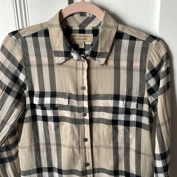 Burberry Plaid print three- Quarter Sleeve bottom up shirt - Picture 2 of 7
